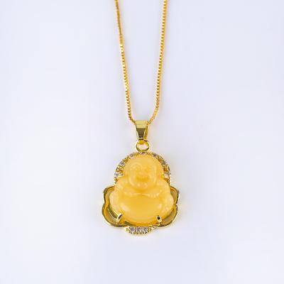 China Topaz Buddha Pendant Necklace TRENDY Natural Copper Plated Gold Inlaid Diamond Hot Selling High Quality Wholesale for sale