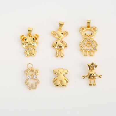 China Decoration Hollowed Out Diamond Bear Pendant Jewelry Accessories Copper Plated Gold Diamond Cute for sale