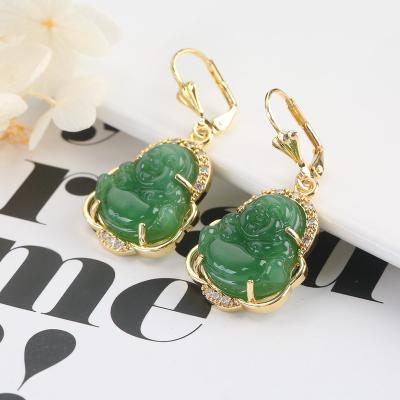 China FASHIONABLE Earrings Fashion Gold Plated Exquisite Buddha Inlaid Zircon Diamond Religious Fashion Jewelry Women for sale