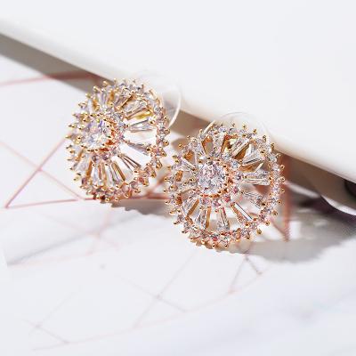 China FASHIONABLE Silver Plated Gold Plated Round Zircon Earrings Luxury Women Classic Simple Fashion Jewelry for sale