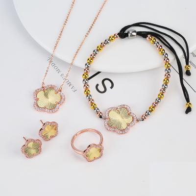 China Shell Five Leaf Petal Women Jewelry Set Natural White Bracelet Ring Earring Necklace Fashion for sale