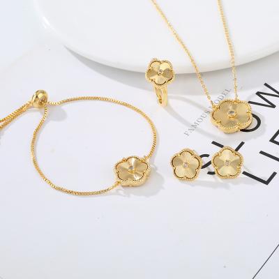 China FASHIONABLE Hot Selling Jewelry Set Five Leaf Flower Ring Necklace Bracelet Earrings Women Copper Zircon Fashion for sale