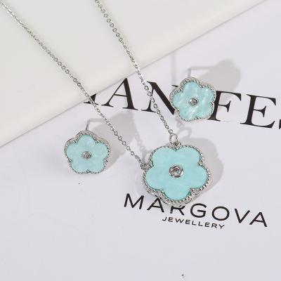 China TRENDY Necklace Five Leaf Flower Dangle Earrings 2 Pieces Jewelry Set Zircon Female Copper Electroplating Fashion for sale