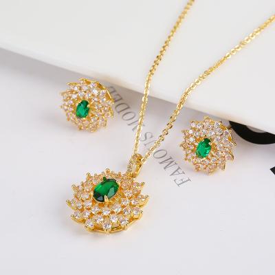 China TRENDY Snowflake Jewelry Set Irregular Round Zircon Crystal Earrings Pendant Necklace Gold Plated Luxury for sale