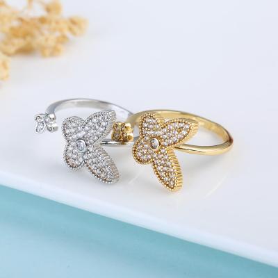 China FASHIONABLE Cubic Zircon Butterfly Ring Exquisite 18K Crystal Insect Butterfly Women Open Gold Plated Rhinestone CZ for sale