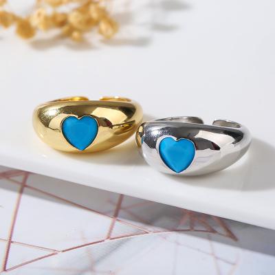 China New 2022 FASHIONABLE Heart Pine Stone Opening Ring New High Quality Design Copper Plated Adjustable For Women for sale