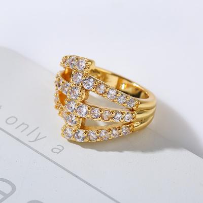 China New Design Hiphop Diamond Ring 18K Gold Copper Plated Diamond Opening Can Adjust Men's And Women's Hip Hop Personality for sale