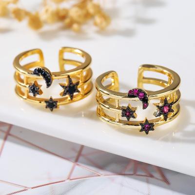 China TRENDY Multi Layer Star Moon Opening Ring Ladys High Grade Diamond Adjustable High Grade New Design for sale