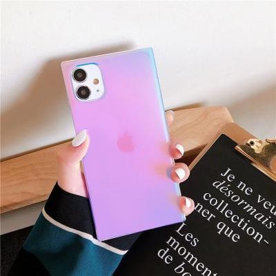 China Laser Shockproof Luxury Square Rainbow Luster Soft And Hard Case For 13pro 12 Max Mini Phone Case for sale