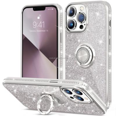 China Fashion Glitter Shockproof Phone Case For Phone 13 pro Max Ring Kickstand Case for sale