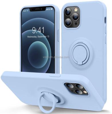 China Original Shockproof Liquid Silicone Phone Case With Ring Kickstand Non-slip Mobile Phone Cover Compatible With iPhone 12 pro Max Case for sale