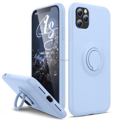 China Shockproof Soft Liquid Silicone Case For Phone 11 Pro Phone Magnetic Covers With Ring Holder Stand for sale