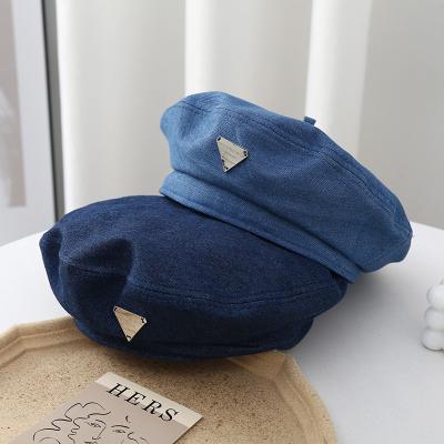 China Sustainable Winter Artist Beret Hat Round Navy Blue Beret for sale