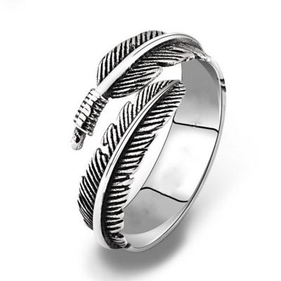 China ATHENAA Retro Style Casual/Sporty Punk Feather Ring 925 Sterling Silver Jewelry for sale