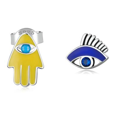 China ATHENAA CLASSIC Hot 18k Gold Plated Heart Silver Evil Eye Enamel Statement 925 Sterling Silver Earrings Gift For Women Jewelry for sale