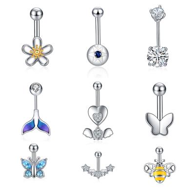 China Nickel Free and Lead Free Wholesale Custom 925 Sterling Silver Piercing Jewelry Flower Butterfly Belly Button Ring for sale