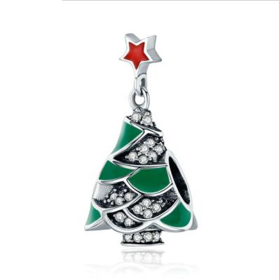 China New ATHENAA CLASSIC Jewelry 925 Sterling Silver Christmas Tree and Red Star Charms with Color Zircon for sale