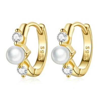 China ATHENAA French Elegance New CLASSIC Real Pearl Earrings Gold Plated Cubic Zirconia 925 Sterling Silver White Circle Earrings for sale