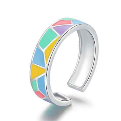 China Athenaa 925 Sterling Silver CLASSIC Colorful Jewelry Resizable Colorful Enamel Ring For Women for sale