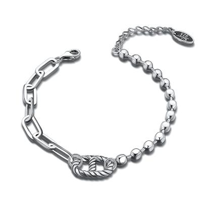 China ATHENAA CLASSIC Simple Korean Splicing Chain Bracelet 925 Sterling Silver Wind Twist Olive For Women Men for sale