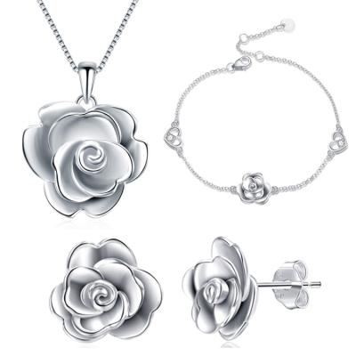 China Nickel and Lead Free 925 Sterling Silver Engagement Wedding Rose Earing Ring Necklace Jewelry Set Pendant Necklace Jewelry Bracelets for sale