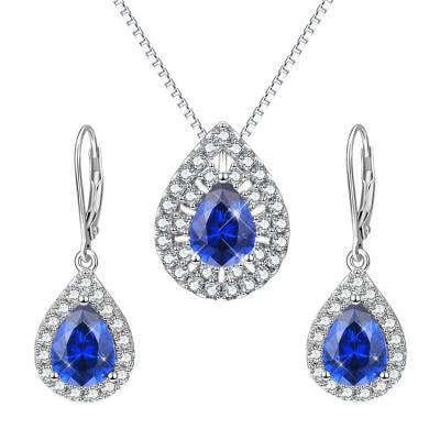 China Nickel and Sterling Silver Blue Gems Earrings Set and Lead Free Jewelry Necklace Pendant for sale