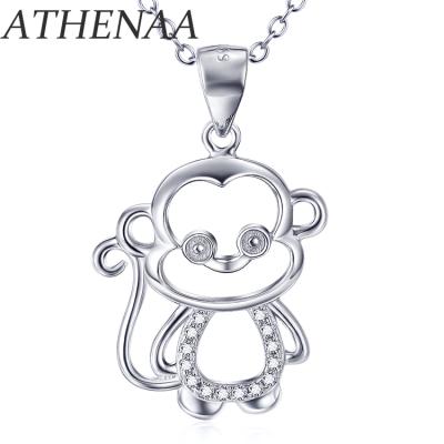 China Lead and Nickel Plated ATHENAA 2019 Free Fashion 925 Sterling Silver Monkey Design Animal Pendant Necklace For Gift Women for sale