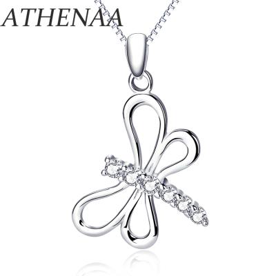 China Zircon Charm Pendant Chain ATHENAA FashionJewelry 925 Sterling Silver Necklace Insect Design Dragonfly Free Lead And Nickel For Women for sale