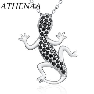 China Wholesale 2019 Sterling Silver Necklaces Jewelry Fashion ATHENAA Pendant Gecko Plata 925 Al Por Mayor Black Zircon Stone Silver Lizard for sale