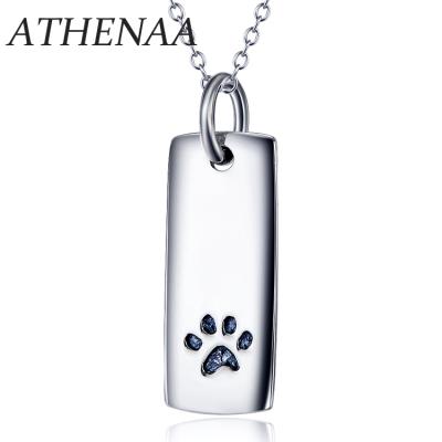 China Lead and Nickel Free Paw Prints Necklace Lovely Souvenir Dog Gift Women Rectangle Jewelry of ATHENAA 925 Sterling Silver Smooth Square Pendant for sale