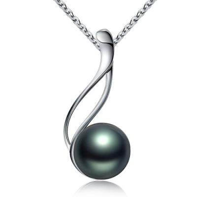 China ATHENAA Casual/Sporty Sterling Silver Anniversary Gifts For Women 9-10mm Tahitian Cultured Round Black Pearl Pendant Necklace Tahiti for sale