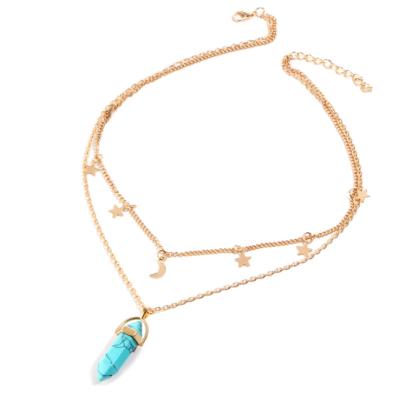 China Fashion New CLASSIC 1 PCS Healing Point Moon Star Choker Gold Color Natural Stone Crystal Pendant Necklace For Women Gift for sale