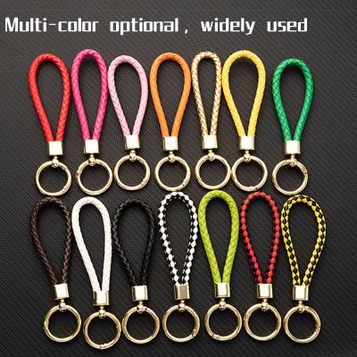 China Hot Selling Leather Braided Woven Woven Pendant Key Chain Key Ring PU Rope Key Chain DIY Bag Key Holder Car Trinket Keychain for sale