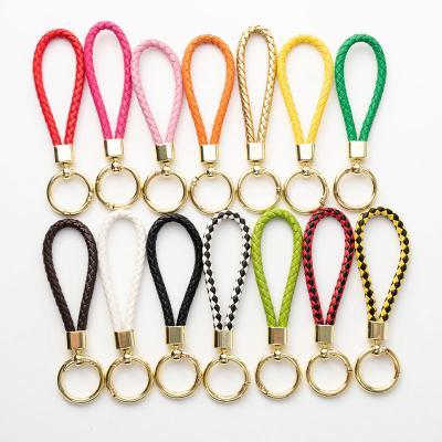 China Handmade Colorful Leather Braided Leather Key Chain PU Rope Weave Car Braided Leather Key Chain for sale