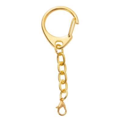 China Factory Wholesale D Shape Empty Spring Metal Snap Hook Key Ring With Chain For Key Chain for sale