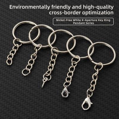 China Wholesale 25mm Clasp Flat Round Metal Key Chain Emboss Nickel Plated DIY Key Ring Chain With Lobster Clasp Hang Pendants for sale