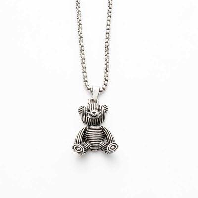 China Hiphop New Arrival Animal Teddy Bear Pendant Necklace Cute Titanium Steel Necklace For Women Men for sale