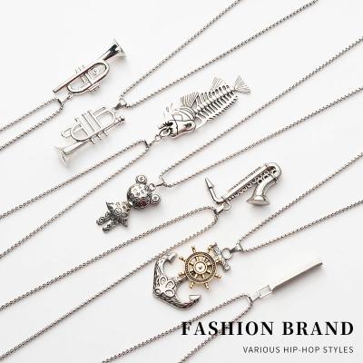 China Hiphop Wholesale Necklace Fashionable Male Hiphop Necklace Along European Titanium Steel Pendant Personality Accessories for sale