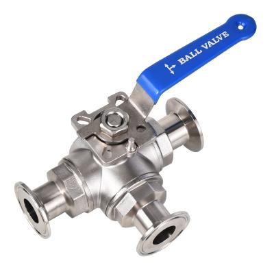 China Sanitary Tri Flange Dairy Stainless Steel T-port Three Way Ball Valve For Home Brew Diary Product for sale