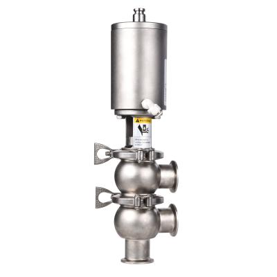 China Dairy Stainless Steel Pneumatic Sanitary Valve Double Seat 2 Way Divert Seat Valve for sale