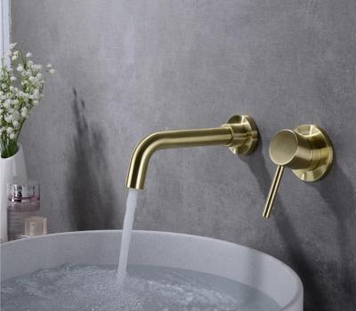 China Hot Sale Wall Mounted Hotel Luxury Gold and Gray Wall Mounted Brass Basin Faucet Bathroom Faucet Mixer Tap for sale