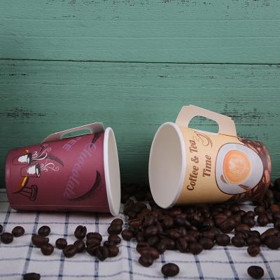 China Disposable Food Grade Advertising Custom Logo Printed Paper Coffee Cups 8boz 9oz Tea Paper Cup With Handle for sale