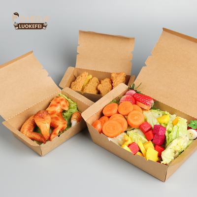 China Food Grade Disposable PE Coated Kraft Paper Lunch Box With Lid Lunch Box Takeout Food Paper for sale