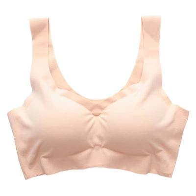 China QUICK DRY custom logo plus cut low waist seamless women tops v-neck bralette wireless ladies silk padded bra one-piece underwear for sale