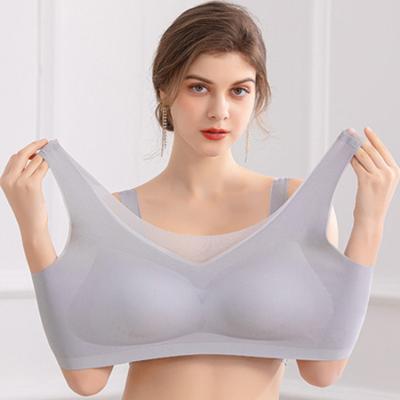 China Large seamless QUICK DRY bras plus size sleep padded wire free ice bra women silk underwear for sale