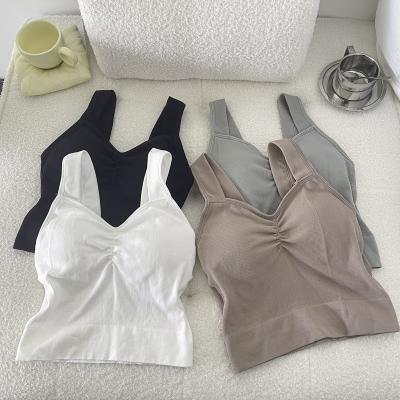 China QUICK DRY Color Soild Color Breathable Wrapped Beauty Vest Summer Chest Bra Seamless Wireless Tube Top With Cup for sale