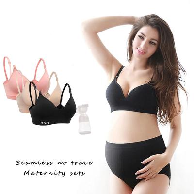 China Front Open Bra High SIZE Wireless Seamless Breathable Maternity Nursing Panties Nursing Bra Panties Set Underwear For Pregnant Women for sale