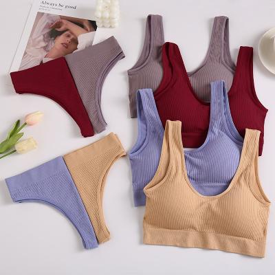 China QUICK DRY Seamless Female Underwear Soild Color Full Cup Wireless Bralette BH Padded Bra Brief Bra Brief Thongs Backless Panties for sale