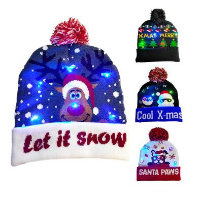 China JOINT Winter Fashion Women Light Up Christmas Knit Lights Led Party 6 Bobble Festival Hallowmas Celebrate Beanie Christmas Hat Cap for sale