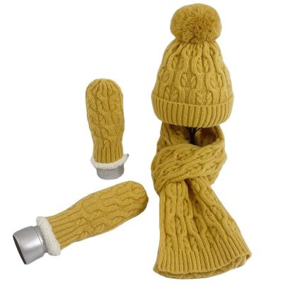 China New COMMON Trend Hk22 Winter Beanie Hat Winter Beanie Hats Scarf Gloves 3 Piece Set Women Outdoor Fleece Set Acrylic Hat for sale